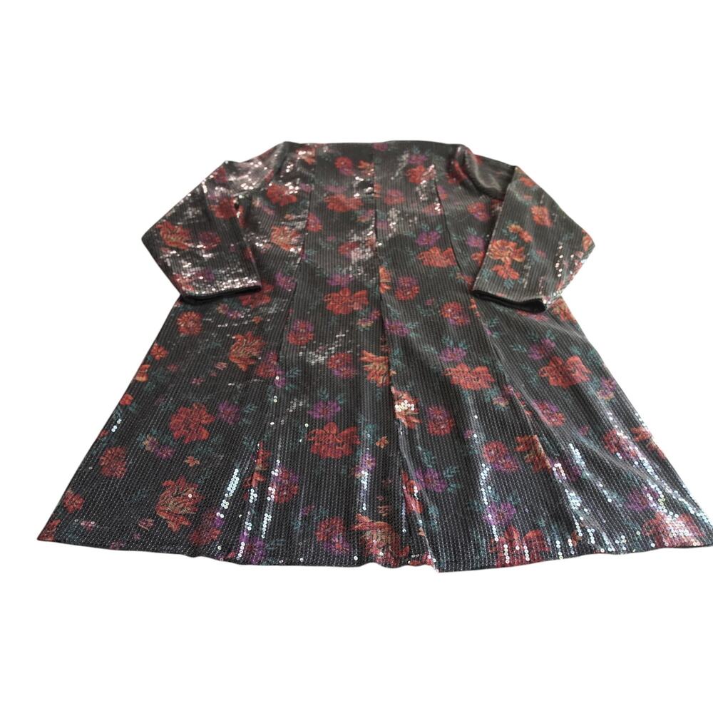 Torrid Black Floral Sequin Duster Jacket Kimono 2XL Date Night Glam - Picture 12 of 15